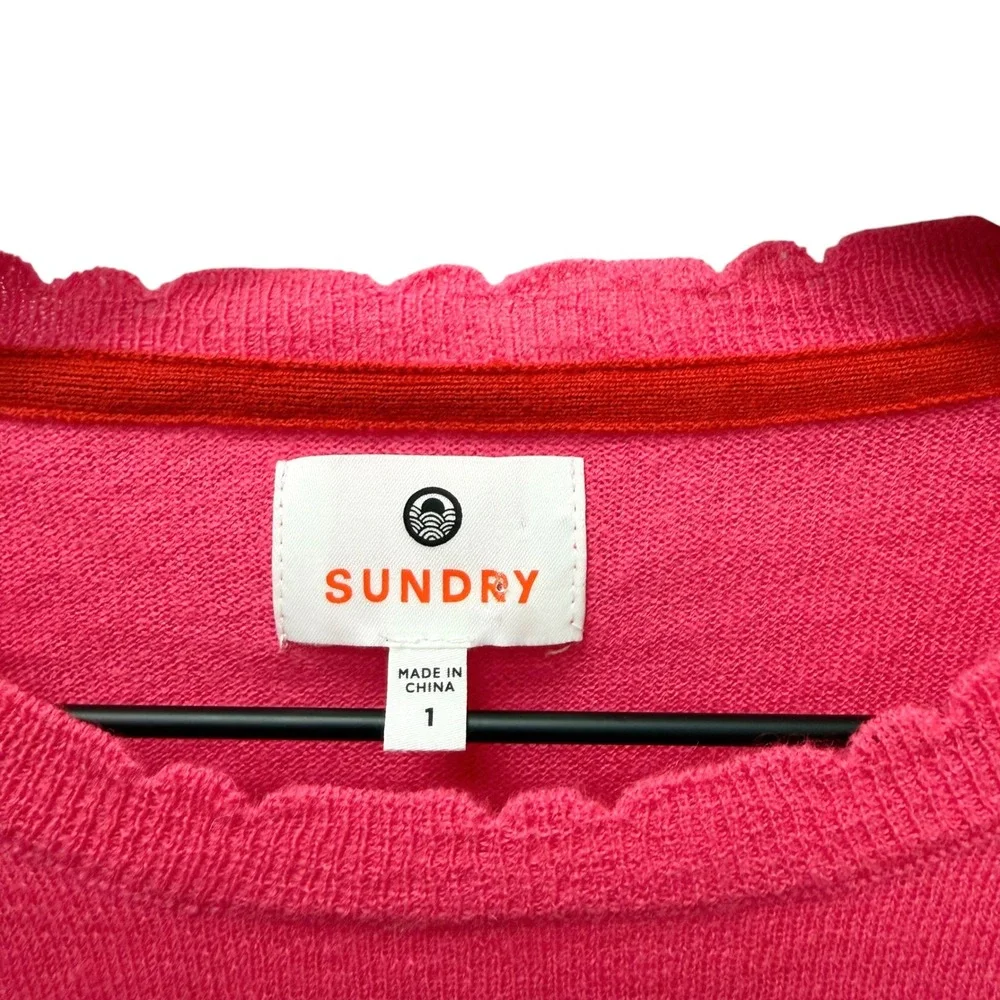 Sundry‎ Pink Wool Cashmere Heart Scallop Trim Sweater Size 1 Small